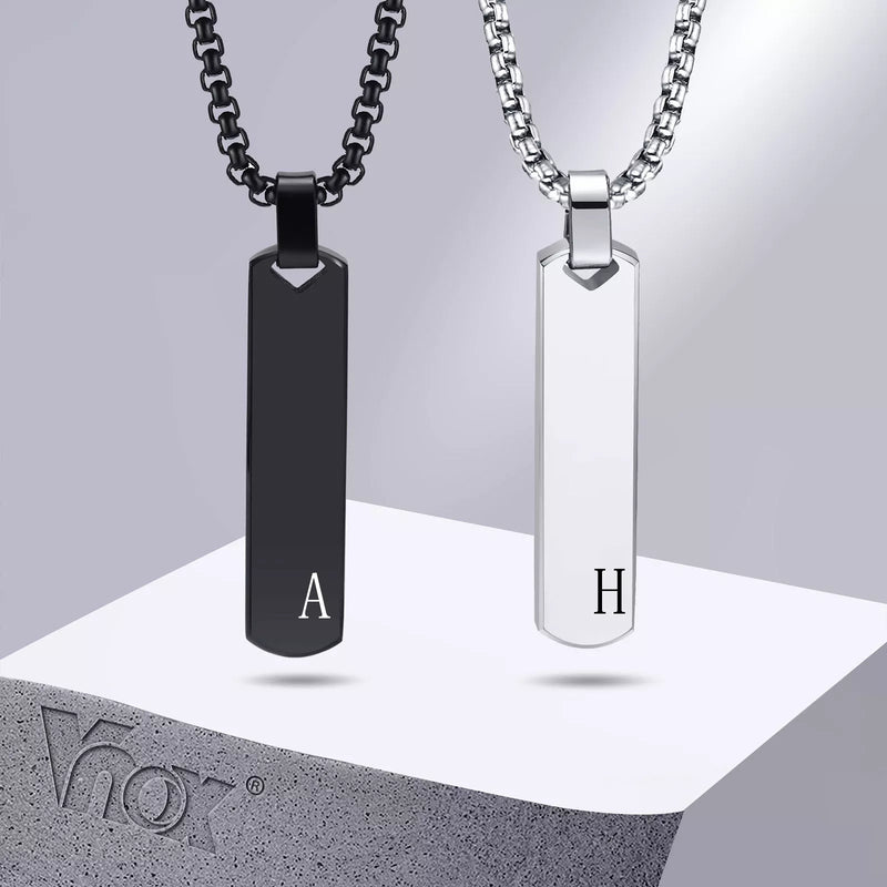 Colar de Aço Inoxidável com Pingente de Barra Vertical Personalizado com Letras de A a Z