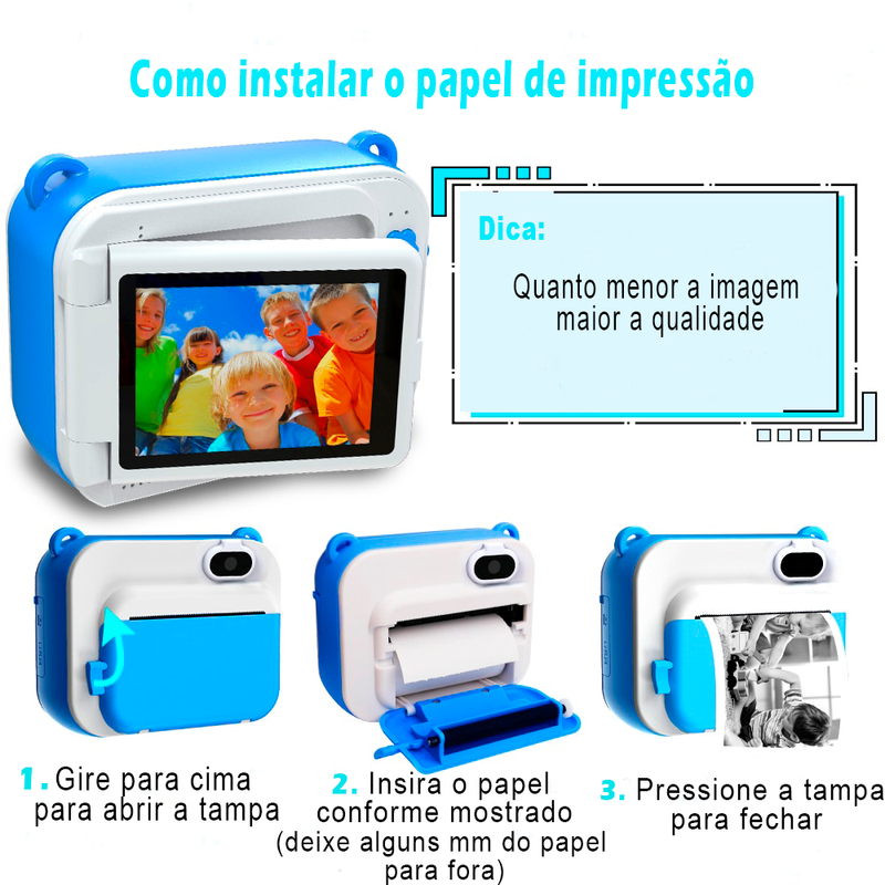 Câmera fotográfica Infantil Digital Com 300 Impressões