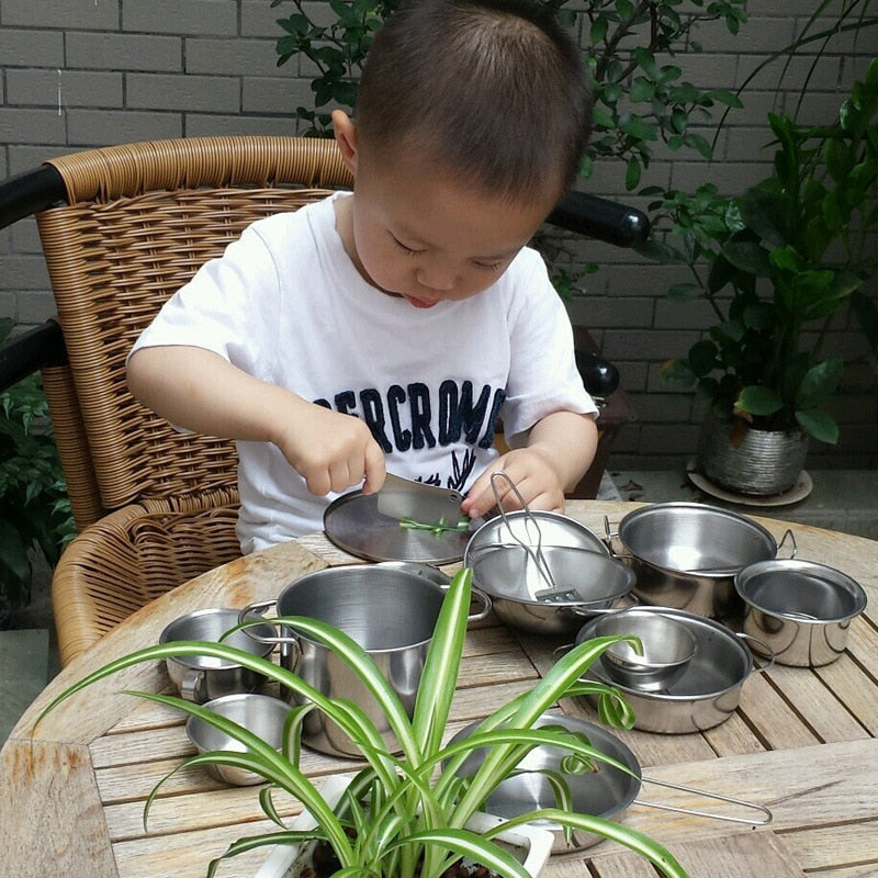 Mini Cozinha Infantil Em Aço Inox 25 Peças