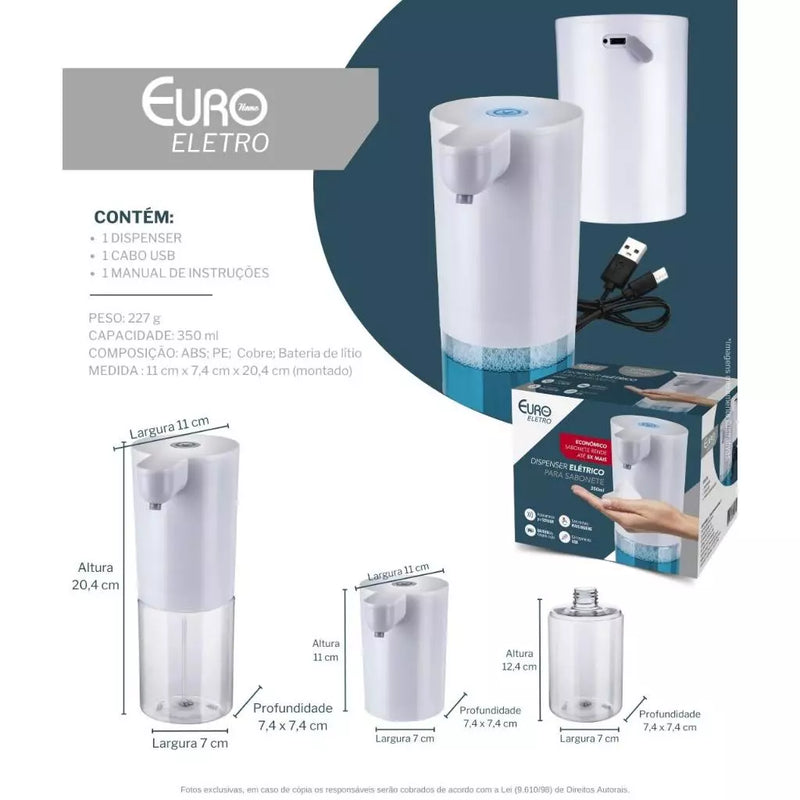 Dispenser Elétrico Para Sabonete Líquido Acionamento Por Sensor Euro