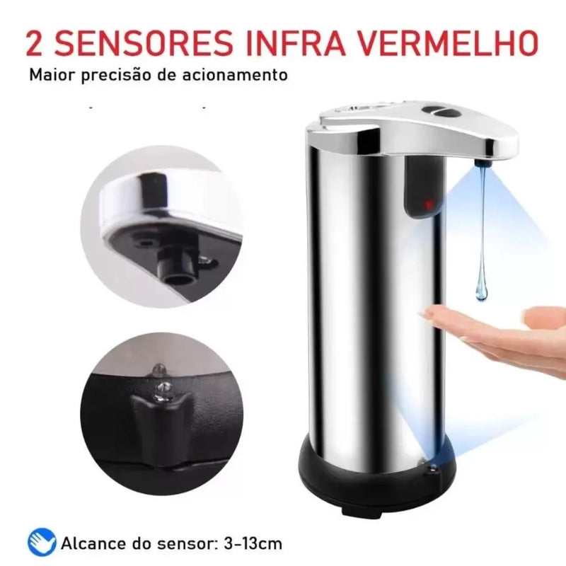 Dispensador Automático De Álcool Gel/Sabão Liquido Em Inox Sensor Infravermelho